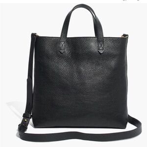 Madewell Zip Top Transport Black Leather Tote Crossbody Bag